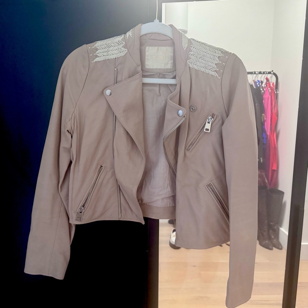 Maje Beige Leather Jacket